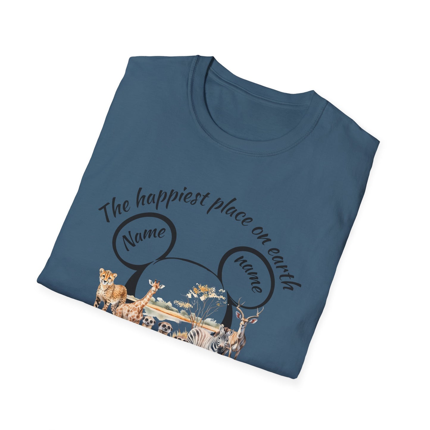 Unisex Softstyle T-Shirt - "The Happiest Place on Earth" Animal Design, Animal Kingdom, Safari Matching Family T-shirts, Disney Trips T-shirts, Disney Birthday T-shirts, Disneyworld Custom Name T-shirts