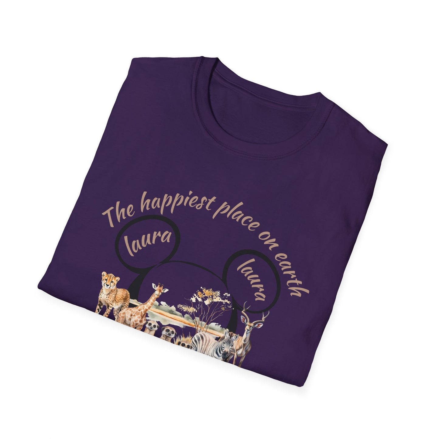 Unisex Softstyle T-Shirt - "The Happiest Place on Earth" Animal Design, Animal Kingdom, Safari Matching Family T-shirts, Disney Trips T-shirts, Disney Birthday T-shirts, Disneyworld Custom Name T-shirts