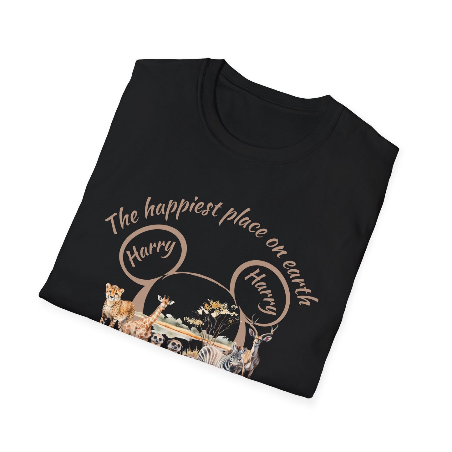 Unisex Softstyle T-Shirt - "The Happiest Place on Earth" Animal Design, Animal Kingdom, Safari Matching Family T-shirts, Disney Trips T-shirts, Disney Birthday T-shirts, Disneyworld Custom Name T-shirts